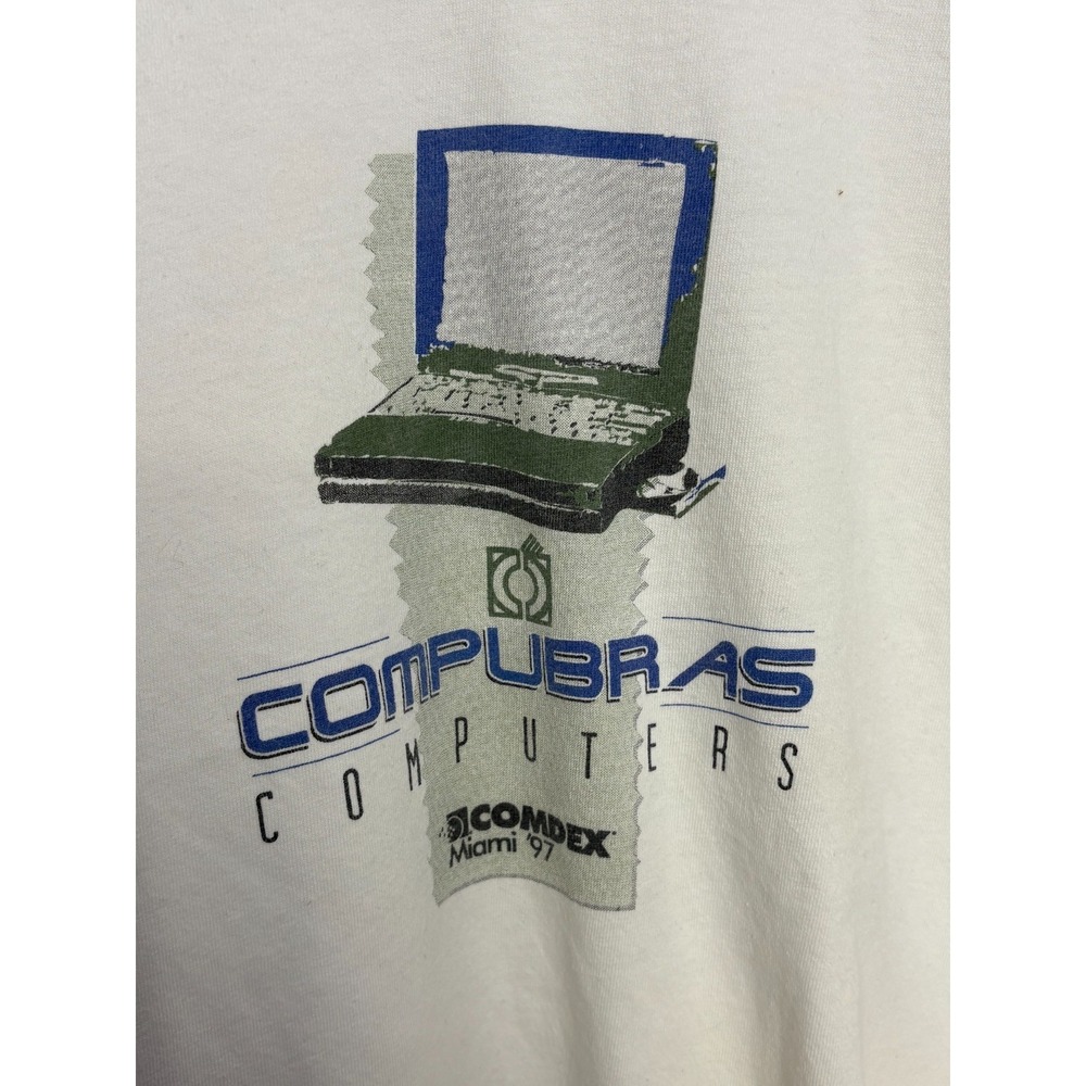 Compubras Computers Comdex Miami '97 T-Shirt Mens Ivory Vintage XL Royal Avalon